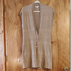 ✨Coldwater Creek Womens Shimmery Textured Longline Sweater Vest Tan Size S(6-8)